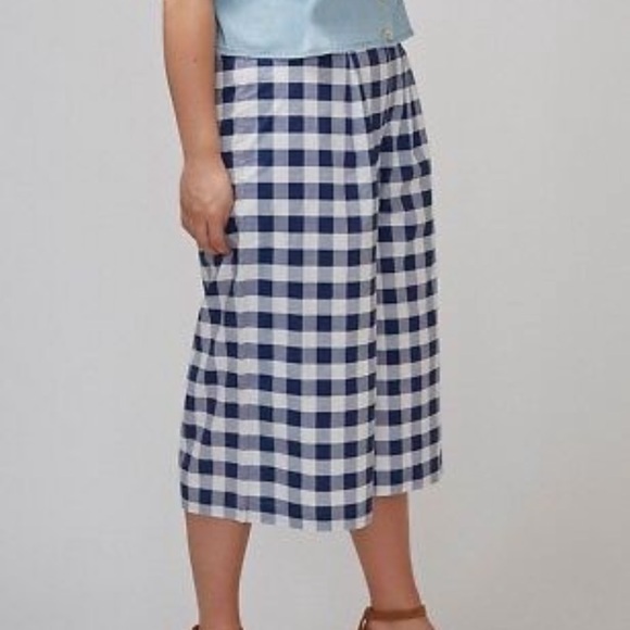 Lane Bryant Fast Lane Blue & White Gingham Wide Leg Culotte Cropped Pants sz 28 - Picture 2 of 9